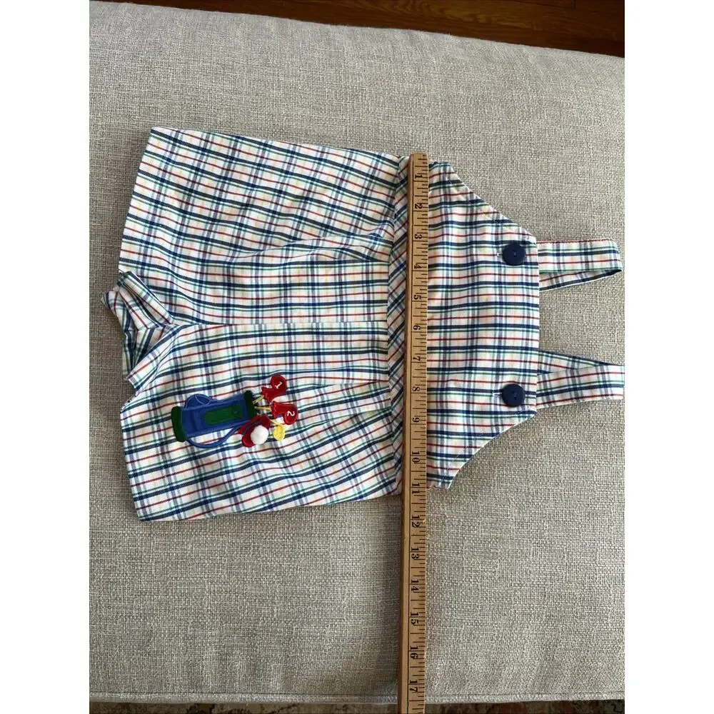 Vintage Boys Shortall Size 18 Months Plaid Golf Club Appliqué 100% Cotton Romper